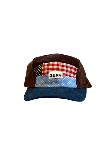 5 panel - blue cord brim/brown cord top