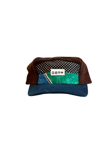 5 panel - blue cord brim/brown cord top